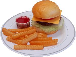 Cheeseburger and French Fries Fake Food Plate