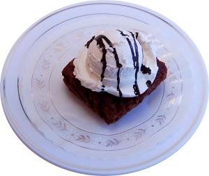 Fake Brownie and Vanilla Ice Cream on Plate