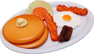 Breakfast Plate Fake Eggs, Sausage, Bacon and Pancakes B