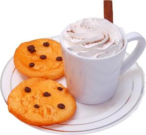 Fake Hot Chocolate Plastic Mug and Chocolate Chip Cookies on Plate 