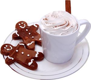 Fake Hot Chocolate Plastic Mug and Gingerbread Cookies on Plate