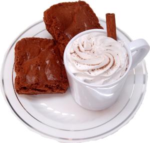 Fake Hot Chocolate Plastic Mug and Brownies on Plate top