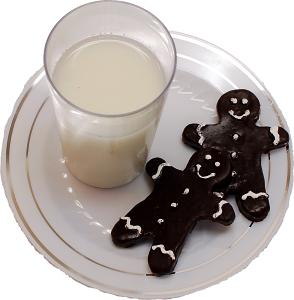 Fake Milk and Two Gingerbread Cookies on Plate top